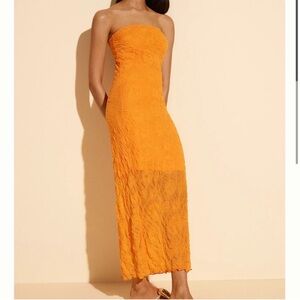 Anthropologie Strapless Orange Textured Midi Dress